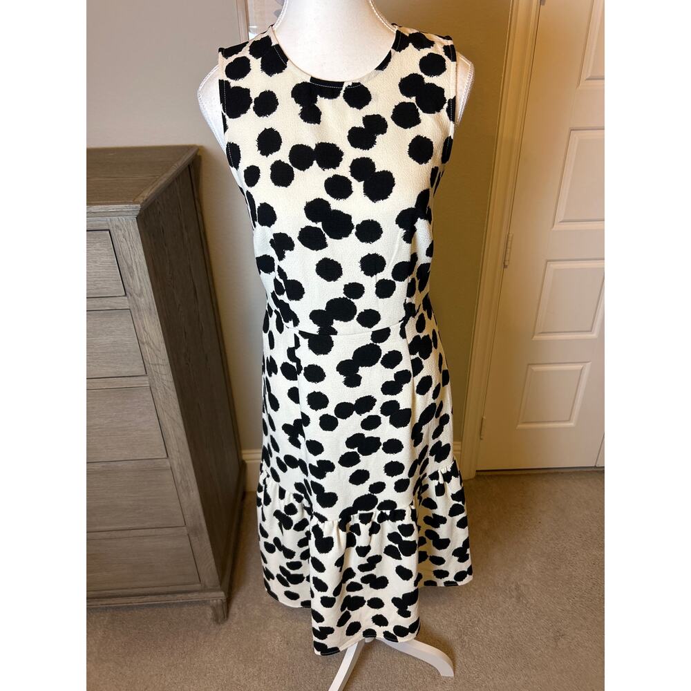 Who What Wear | Black/Cream Drop Waist Polka Dot Dress | Small - Picture 4 of 15